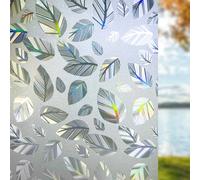 Qualsen Window Film Privacy 3D Leaf Patterned Rainbow Privacy Film for Glass Windows No Glue Static Cling Frosted Window Films Opaque Decorative Vinyl Glass Films for Home Office 44.3x200cm