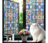 Qualsen Window Film Privacy Film Stained, Colorful Geometric, 44x200cm | Stained Glass Window Films Patterned, with Tools, Anti UV Non Adhesive Static Cling, Decorative for Home Kitchen Bedroom