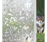 Qualsen Window Film Privacy Films for Glass Windows Rainbow 3D Tulip Patterned Stained Glass Window Film Frosted Opaque Removable Self Adhesive Static Cling Decoration Glass for Home, 90 x 300cm