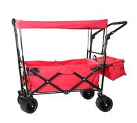 Qualtex Portable Folding Trolley, Push Pull Wagon With Canopy, Adjustable Handle Bar, Transport Wagon, Beach Cart, Garden Cart, Camping Cart, 100KG Load Capacity