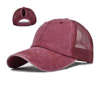 QUALTRIXIAN Womens Ponytail Baseball Cap Adjustable Unisex Cotton Classic Dad Hat Vintage Ladies Summer Sun Caps Outdoor Sports Hat for Golf Running Red