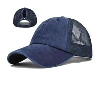 QUALTRIXIAN Womens Ponytail Baseball Cap Adjustable Unisex Cotton Classic Dad Hat Vintage Ladies Summer Sun Caps Outdoor Sports Hat for Golf Running Navy Blue