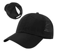 QUALTRIXIAN Womens Ponytail Baseball Cap Nylon Adjustable Unisex Classic Dad Hat Vintage Ladies Summer Sun Caps Outdoor Sports Hat for Golf Running Black