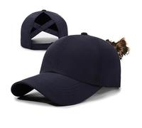 QUALTRIXIAN Womens Ponytail Baseball Cap Unisex Adjustable Classic Dad Hat Vintage Ladies Summer Sun Caps Outdoor Sports Hat for Golf Running Navy Blue