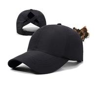 QUALTRIXIAN Womens Ponytail Baseball Cap Unisex Adjustable Classic Dad Hat Vintage Ladies Summer Sun Caps Outdoor Sports Hat for Golf Running Black