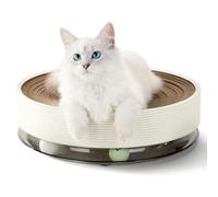 Qualunicc Cardboard Cat Scratcher Bed Wall Kitty Curls Scratch Pad Round 3-in-1 Modern Wall Cat House Scratcher with Ball Toys