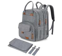 Qualyphant Diaper Bag Backpack - Large Expandable Waterproof Baby Bags Twins,24 Pockets - Stylish Nappy Maternity Bag w/ Changing Pad& Straps - Multifunction Back Pack (diaper-bag-grey-01),Grey