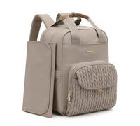 Qualyphant Extra Large Diaper Bag Backpack for Two Kids Twins - Expandable (26-36L) Baby Bag for Mom Girls Boys, Dual Big Compartments - Includes Changing Pad & Stroller Straps, Khaki, Quilted