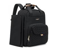 Qualyphant Extra Large Diaper Bag Backpack for Two Kids Twins - Expandable (26-36L) Baby Bag for Mom Girls Boys, Dual Big Compartments - Includes Changing Pad & Stroller Straps, Black, Quilted