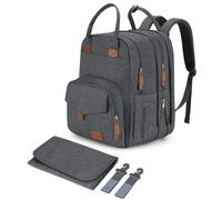 Qualyphant Large Diaper Bag Backpack for Two Kids Twins - Expandable Baby Bag (26-36L), Dual Big Compartments - Includes Changing Pad & Stroller Straps, Unisex Dark Grey