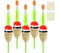 QualyQualy 5Pcs Lighted Fishing Bobbers EVA Foam Fishing Floats and Bobbers + 10Pcs Fishing Glow Sticks, Night Fishing Light Up Bobbers (Wood, 2'' - 5Pcs)