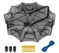 QualyQualy Fishing Bait Trap Crab Net Fishing Trap for Minnow/Crab/Shrimp/Crawdad with Rope, 8/10 Holes Large Space Fishing Net (8 Holes - 1 Pcs, 70 * 25) (10 Holes - 1 Pcs)