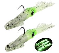 QualyQualy Fishing Squid Lures Kit Pre-rigged Squid Lure Glow In the Dark Squid Jig Octopus Artificial Bait Saltwater Sea Fishing Lures Sinking Lure 35g 2Pcs