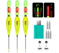 QualyQualy Set of 3 LED Fishing Floats with Charger and Battery, Colour Changing Light Floats Set for Day and Night, Fishing Accessories, Pike Float, 20 cm, 19.5 cm, 21 cm (Yellow-16g)
