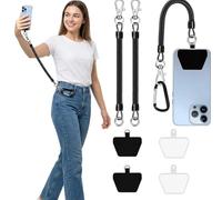 quancifang 2 Universal Mobile Phone Straps with 4 Pads, Mobile Phone Lanyard for Hanging with Patch, Nylon Mobile Phone Strap Compatible with Any Smartphones, Removable Neck Strap for Most Cases, Dark