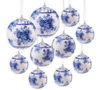 Quancru 10 Pcs White and Blue Christmas Chinoiserie Ornaments Ball Christmas Porcelain Ball Hanging Decoration for Home Tree Xmas Party (Elegant Style)
