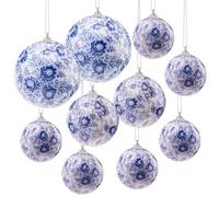 Quancru 10 Pcs White and Blue Christmas Chinoiserie Ornaments Ball Christmas Tree Hanging Ornaments DIY Xmas Party Basket Table Xmas Wreath