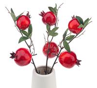 Quancru 3pcs Large Red Fake Pomegranate Branches Realistic Artificial Fruit Plant Decoration DIY Floral Bunch Photography Accessory Office Table Craft