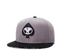 Quanhaigou Men's Spade Embroidery Snapback, Grey Skeletion Skull Baseball Hat Flat Bill Brim Poker Dad Caps, Hip Hop Boy's Cap