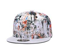 Quanhaigou Purple Galaxy Snapback Hat Unisex Trucker Hat Hip Hop Plaid Flat Bill Brim Adjustable Baseball Cap, Beige, One Size