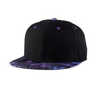 Quanhaigou Purple Galaxy Snapback Hat Unisex Trucker Hat Hip Hop Plaid Flat Bill Brim Adjustable Baseball Cap, Black Purple, One Size