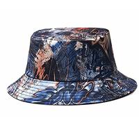 Quanhaigou Reversible 3D Graffiti Printed Bucket Sun Hat, Packable Double-Side-Wear Fisherman Outdoor Cap Summer Hip Hop Beach Hats Many Patterns Dark Blue