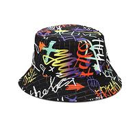 Quanhaigou Reversible Printed Bucket Sun Hat, Packable Double-Side-Wear Fisherman Outdoor Cap Summer Beach Hats Many Patterns, Graffiti, One size