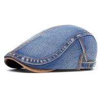 Quanhaigou Unisex Denim Newsboy Hats Flat Ivy Gatsby Cabbie Driving Berets Hat Cotton Dad Cap for Men Women, Washed Denim Blue, One size