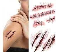 quanjucheer 5Pcs Halloween Zombie Scars Tattoos, Body Face Fake Sticker with Scab Blood Makeup Props