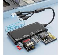 Quanlex 7-in-3 Multi Card Reader, USB C USB 3.0 Lightning Memory Card Reader Adapter for SD CF Micro SD TF XD MS Cards, 5Gbps High Speed SD Card Reader for iPhone 16/15/14, iPad, MacBook, Samsung, PC