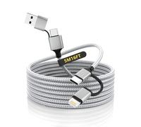 Quanlex Extra Long iPhone Charger Cable 5M, MFi Certified 4-in-1 Cable 15FT Braided Charging Cord 60W Fast USB-C and Lightning Multi Lightning/Type C/USB A for iPhone 16/15, iPad, Android