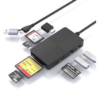 Quanlex USB C USB3.0 Multi Card Reader Hub, 5 Memory Cards with Extra 3 USB3.0, SD/TF/CF/Micro SD/XD/MS Reader/Adapter/Hub for SD SDXC SDHC CF CFI TF Micro MS MMC UHS-I Stick