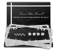 QUANQIUFEI 2 Pack Bling License Plate Frames, Sparkly Rhinestone Diamond Car License Plate Cover for Women, Stainless Steel Car Accessories with Glitter Crystal Caps (White)