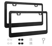 QUANQIUFEI 2 Pack License Plate Frames, Stainless Steel Car License Plate Cover Car Accessories with Screw Caps (Black)