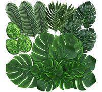 QUANQIUFEI 74 Pcs 7 Kinds Artificial Palm Leaves Tropical Fake Leaves, Monstera Leaf Faux Leaves for Safari Jungle Hawaiian Dinosaur Luau Party Table Decoration Wedding Birthday Theme Party