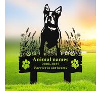 Quanqiuyi Personalized Boston Terrier Grave Marker - Metal Memorial Plaque, Weatherproof Pet Headstone with Garden Stake, Sympathy Gift for Small Dog Loss