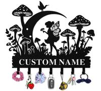 Quanqiuyi Personalized Fairy Key Holder Wall Mount Custom Metal Key Chain Hooks with Name Farmhouse Key Holder Fairy Garden Sign Outdoor Towel Hooks Decor Coat Rack for Daughter
