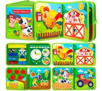 Quanquer Busy Book for Toddlers 1 2 3 - Montessori Toys Farm Busy Board for 1 Year Old Boy Girl Birthday Gift Toys - Interactive Activity Books for Baby - Plane Car Travel Toys with Gift Box