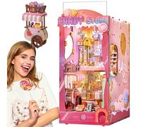 Quanquer DIY Book Nook Kit_with Dust Cover and LED Light 3D Wooden Booknook Fantasy Miniature Dollhouse_Book Nook Kits for Adults and Teens Creativity Gift(Candy Store）