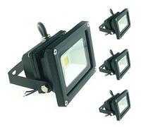 QUANS 10W 12V 24V Dc Ac Led Flood Light Lamp Floodlight Security Outdoor Waterproof Ultra Bright Black, 4Pcs Warm White
