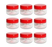 QUANTA 50ml Clear Plastic Jars (2oz) - Pack of 9 Small Airtight Screw-Top Storage Pots | BPA-Free Cosmetic Sample Jars, Spice & Herb Containers, Travel & Craft Organiser (Stackable)