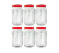 QUANTA Plastic Jars with Lids - Clear Storage Containers - Airtight, Stackable, BPA-Free Container Jar for Spices, Sweets, Crafts, Dog Treats - Reusable & Durable (6, Clear/Transparent, 1500ml)