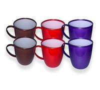 QUANTA Plastic Mug with Handle - Lightweight, Unbreakable, Reusable Camping Mugs for Elderly, Adults, Kids - Hot, Cold Drink Cups for Coffee, Tea, Water, Milk - Office, Travel, Caravan (6, Solid)
