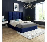 Quanta Straight Winged Upholstered Soft Velvet Bed Frame - Blue