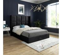 Quanta Straight Winged Upholstered Soft Velvet Black Bed Frame