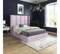 Quanta Straight Winged Upholstered Soft Velvet Pink Bed Frame