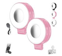 Quantifty 3-in-1 Magnetic Beauty Selfie Light for Phones, Magnetic Phone Light with Mirror, 360° Rotatable Pocket LED Selfie Ring Lights, for Night Portraits, Live Streaming (Pink,2Pcs)