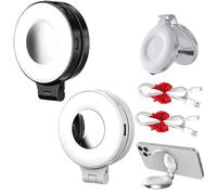 Quantifty 3-in-1 Magnetic Beauty Selfie Light for Phones, Quantifty Magnetic Selfies Light, Foldable 360° LED Selfie Ring Fill Lights with Mirror, Adjusted 3 Lights Modes (A 2PCS)