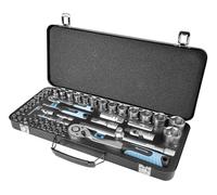 Quantool Q25010 Socket Spanner Bit Set 56 Pieces in Robust Metal Case Reversible Ratchets 1/4 Inch 1/2 Inch Allen Wrench Made of CRV Steel for DIY, Workshop and Car Work