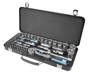 Quantool Q25010 Socket Spanner Bit Set 56 Pieces in Robust Metal Case Reversible Ratchets 1/4 Inch 1/2 Inch Allen Wrench Made of CRV Steel for DIY, Workshop and Car Work